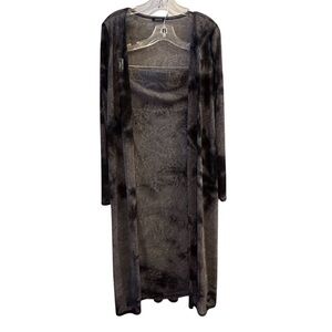 Lovely Day Women's Gray Tie Dye Long Kimono Cardigan and Sleeveless Dress Size L